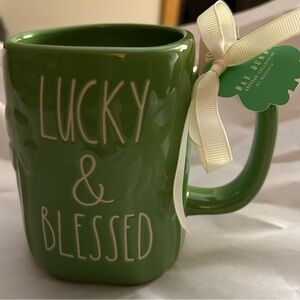 Rae Dunn Green 'Lucky & Blessed' Mug